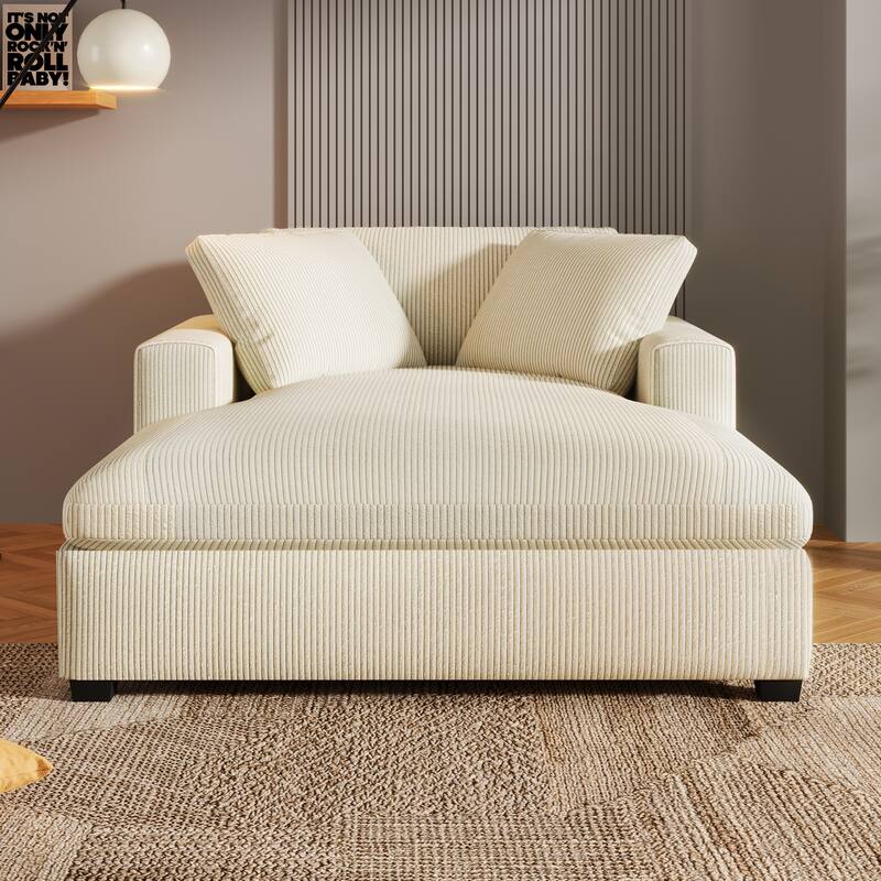 53.5" Oversized Chaise Lounge Chair, Upholstered Fabric Single Sofa Chair with rmrests&Solid Wood Legs for Living Room, Office