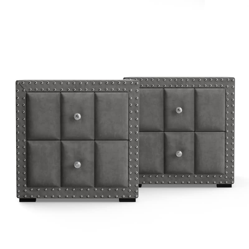 247 Shop At Home Fynor Modern Velvet 2-Drawer Nightstand (Set of 2)