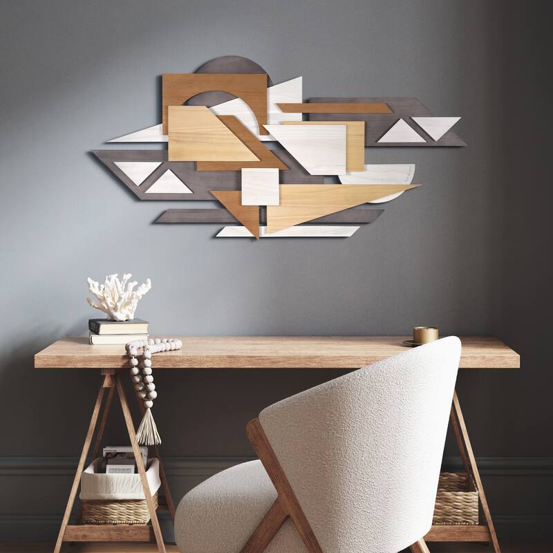 "Moonlit Mist" Hand Made & Hand Finished Dimensional Solid Paulownia Wood Abstracts Wall Art