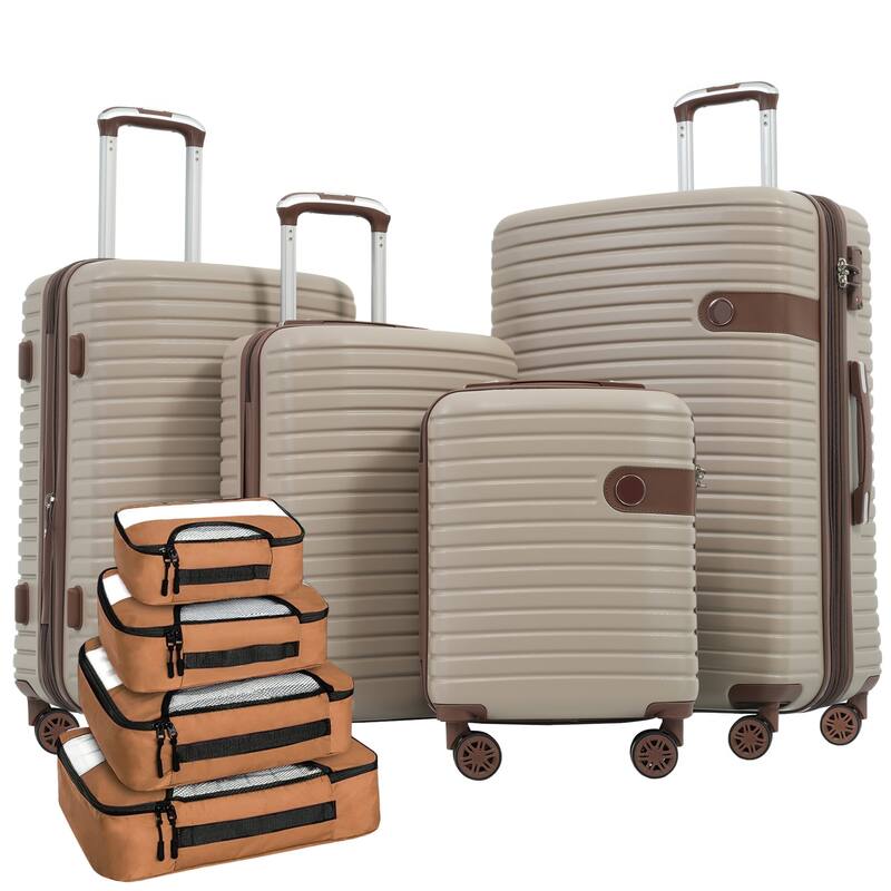 ABS Hard Shell Lightweight Expandable Travel Luggage with 4 Packing Cubes, TSA Lock, Spinner Wheels - khaki