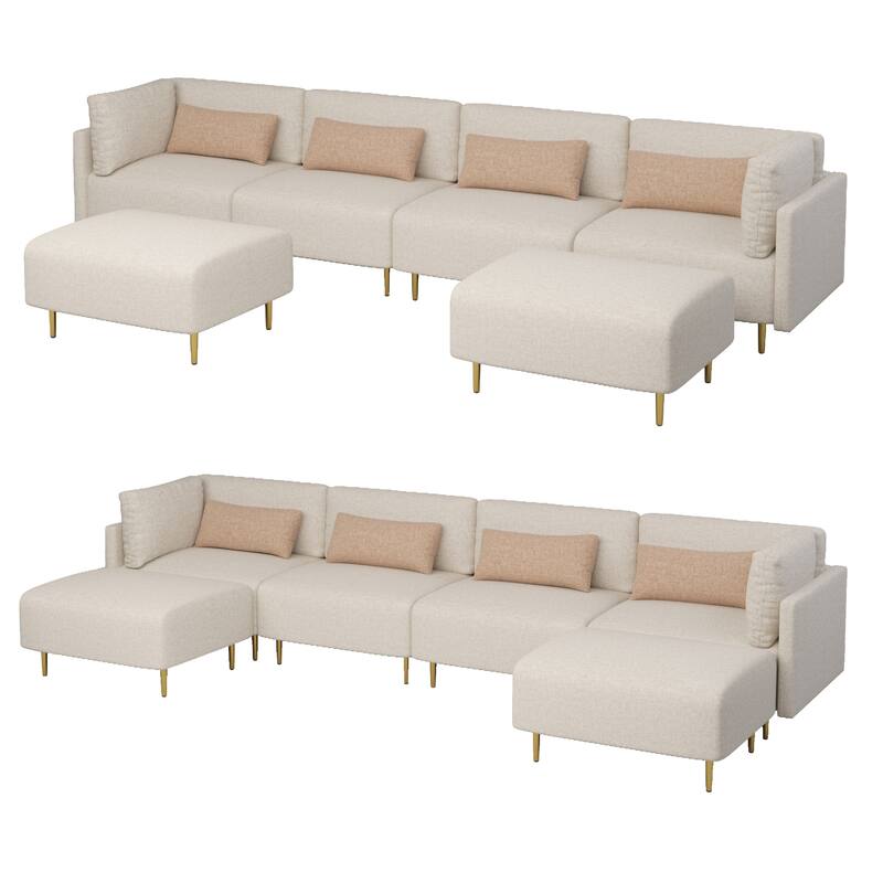 U-Shaped Sectional Sofa with Two Ottomans