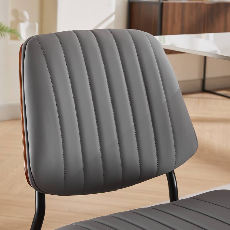 Roomfitters Mid-Century Modern Dining Chairs Set of 2, Faux Leather Upholstered Walnut Bentwood Dining Chairs with Metal Legs