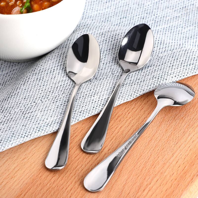 Stainless Steel Spoons Set of 8 for Cooking Spoon Sugar Dining Spoons 4.7" - Silver Tone