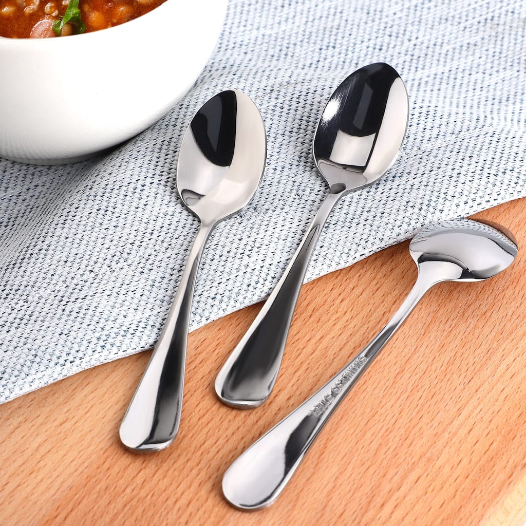 Stainless Steel Spoons Set of 8 for Cooking Spoon Sugar Dining Spoons 4.7" - Silver Tone