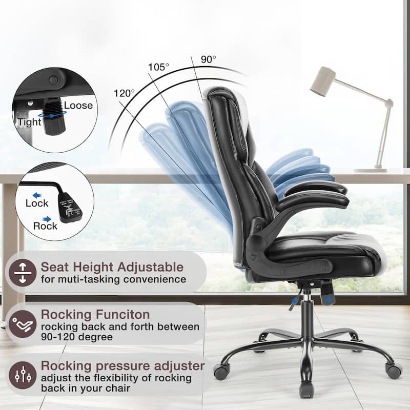 Office leather chair with adjustable armrests and lumbar pillows