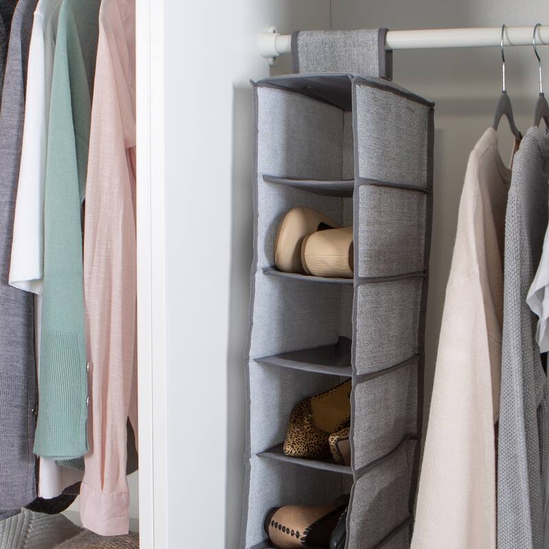 Simplify 10 Shelf Shoe Organizer in Heather Grey - 6"x 12"x 47"