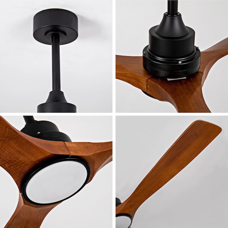 60" Ceiling Fan w/ 18W Led Light 3 Solid Wood Blades Remote Control Reversible DC Motor