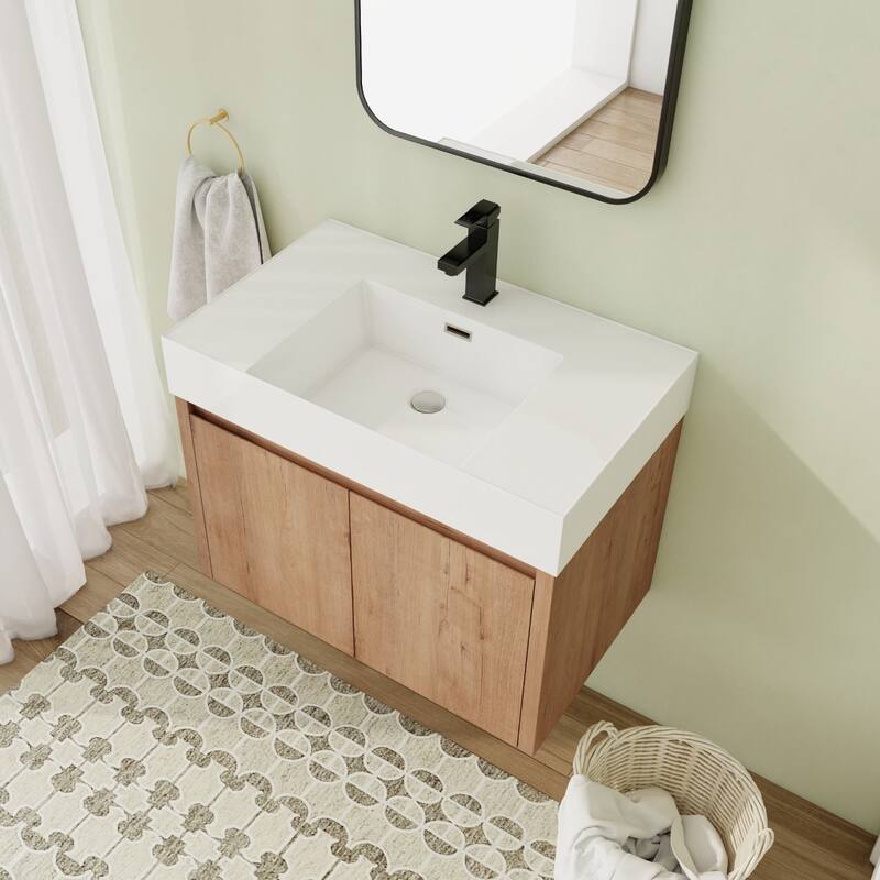 30" Floating Bathroom Vanity with Sink, Wall Mounted Bathroom Vanity with Soft Close Door