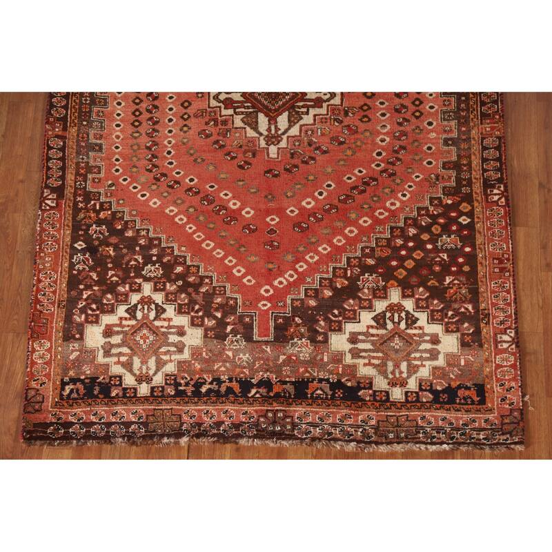 Tribal Orange Shiraz Persian Vintage Rug Handmade Wool Carpet - 4'11"x 7'9"