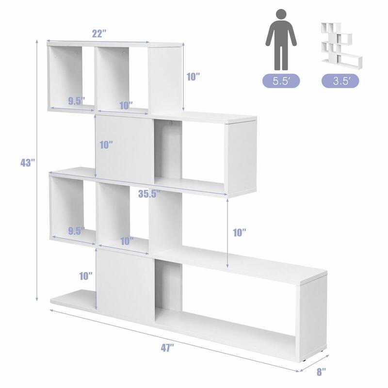 5-Tier Ladder Bookshelf with Open Shelves Modern Storage Display Rack for Home Office Living Room - 47" x 8" x 43" (L x W x H)