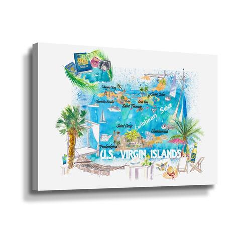 US Virgin Illustrated Travel Map With Roads And Highlights Gallery Wrapped Canvas