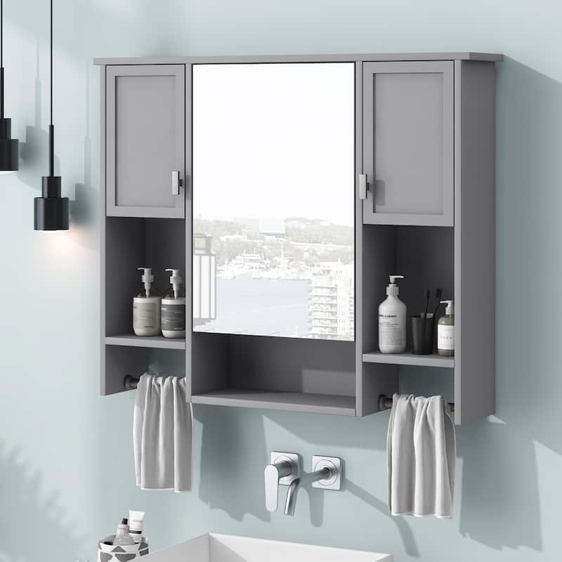 Roomfitters 35'' x 28'' Modern Wall Mounted Bathroom Storage Cabinet with Mirror, Bathroom Wall Cabinet with Medicine Storage