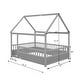 preview thumbnail 4 of 35, Wooden Floor Bed with House Roof Frame and Guardrails