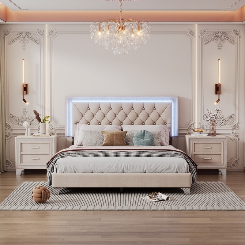 Queen bed frame store and nightstand set