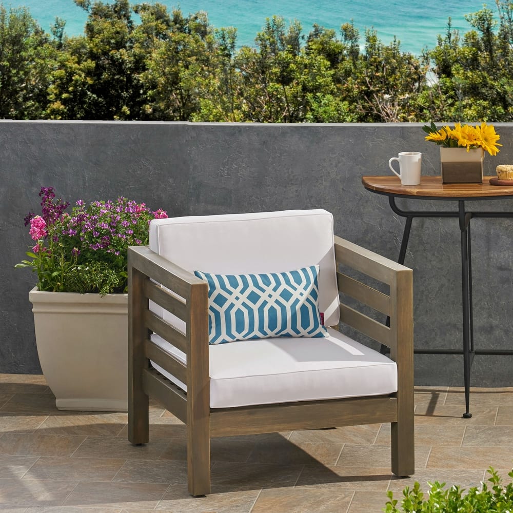 Oana Outdoor Acacia Wood Club Chair with Cushion by Christopher Knight Home