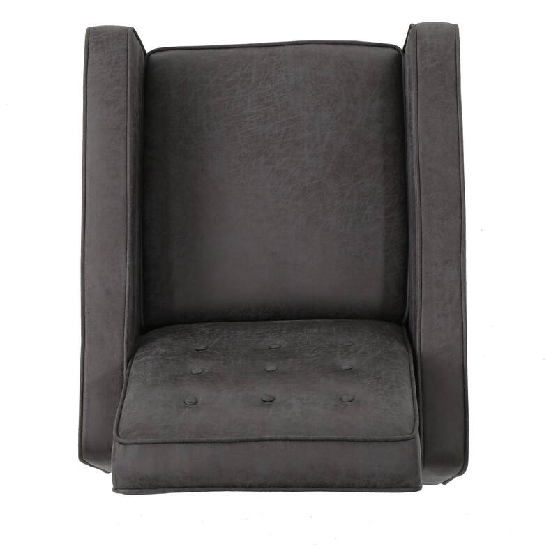 Gray Microfiber Mid-Century Push Back Recliner, Footrest, Button Back, Beech Legs