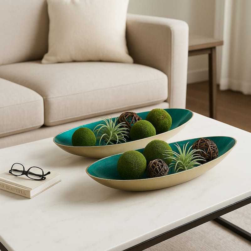 Oval Metal Bowls Sculptural Design -Set of 2 - 20", 23" - 23.0"