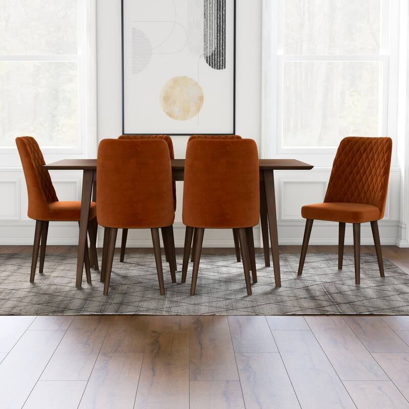 Artemsis 7-Piece Mid Century Dining Set w/6 Velvet Dining Chairs in Burnt Orange