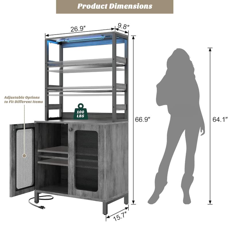 66.9'' Tall Modern Wine Cabinet Bar Cabinet with Wine Glasses Rack and LED Strip and Power Outlets