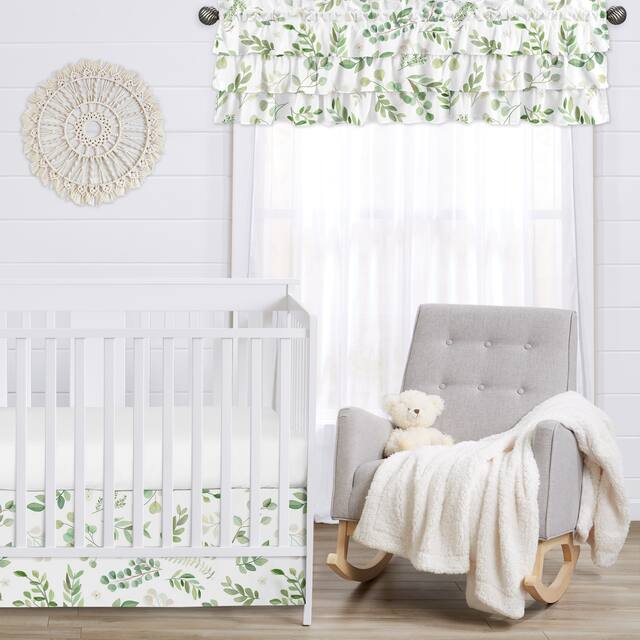 Floral Leaf Collection Window Curtain Valance - Green White Boho Watercolor Botanical Woodland Tropical Garden Tiered Ruffled