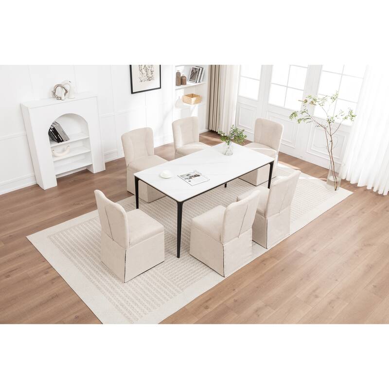 2-Piece Linen Dining Chairs, Modern Fabric Side Chairs,with Padded Seat and Backrest, Upholstered Armless Chairs