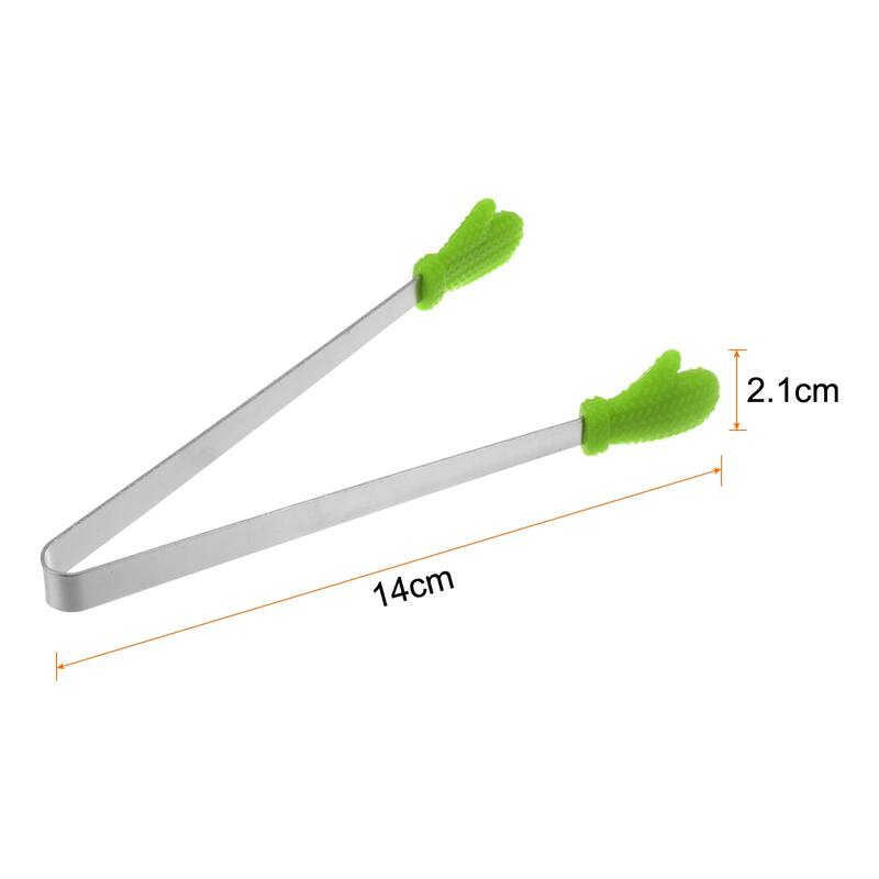 Mini Food Tongs 14cm Gloves Shape Stainless Steel with Silicon Tips - 5.5" - Green