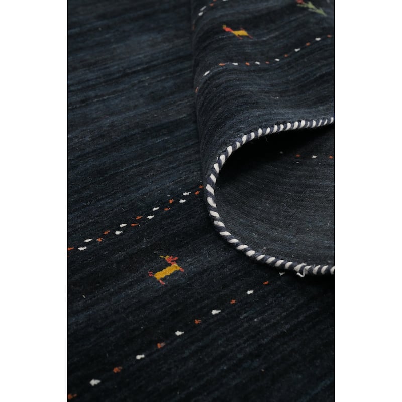 Hand Knotted Oriental 100% Wool Carpet Tribal Animal Pictorial Navy Blue & Blues Gabbeh Area Rug - 9' 8'' X 8' 1''