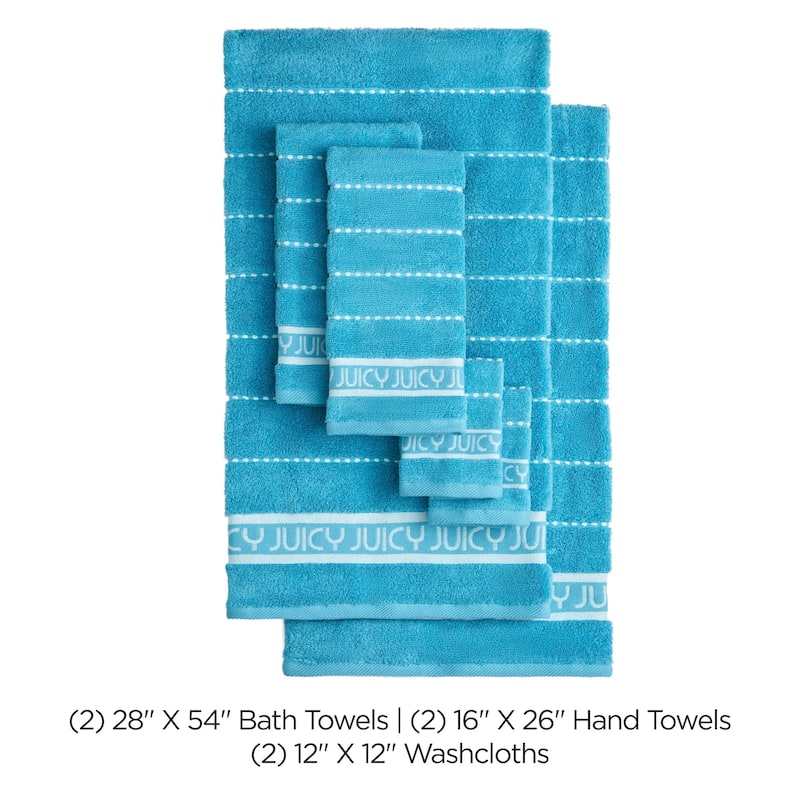 Juicy Couture Cotton Stripe 6 Piece Bath Towel Set 2 Bath towels 2 Hand towels 2 Washcloths - 28"x54"/16"x26"/12"x12"
