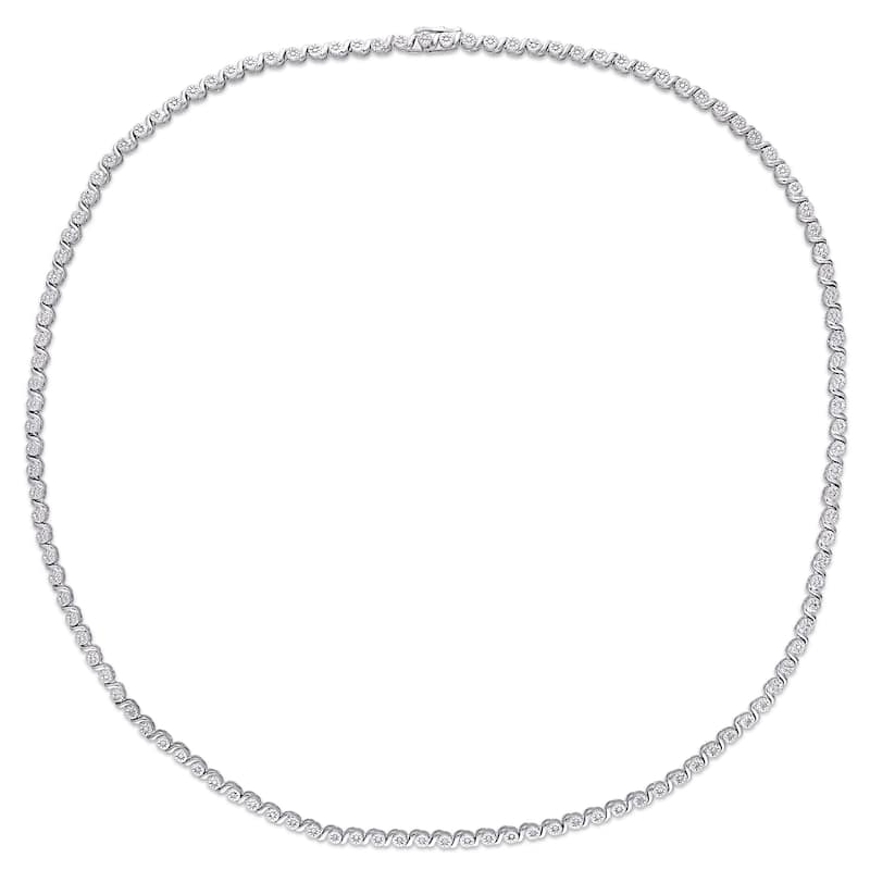 Miadora Sterling Silver 1/2ct TDW Diamond Tennis Link Necklace - 24 inch x 4.1 mm x 5.4 mm - 24 inch x 4.1 mm x 5.4 mm