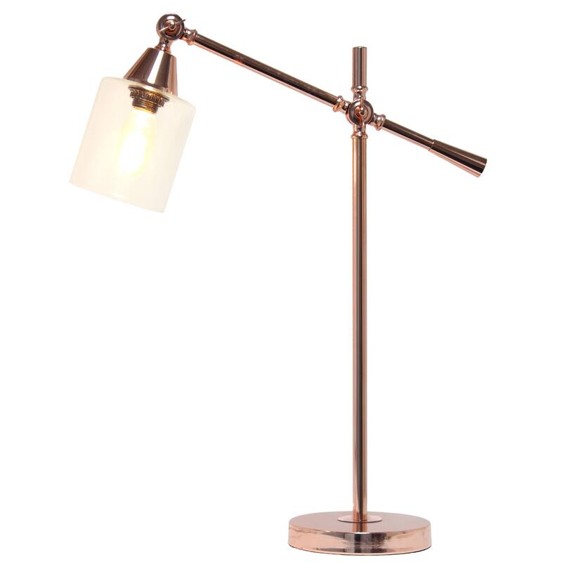 28 in. Rose Gold Finish Table Lamp with Gold Shade, Desk Lamp for Writing and Computer Desks