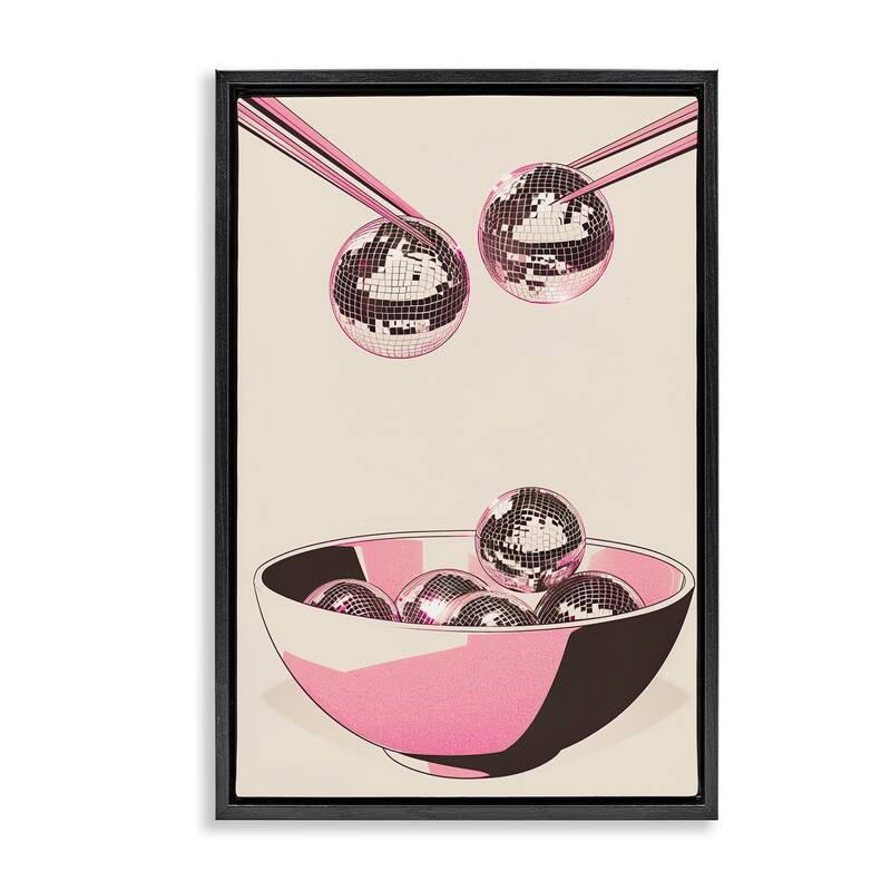 Stupell Disco Bowl Meal with Chopsticks Framed Floater Canvas Wall Art Design By Arlington Prints - 21 x 31 - Black