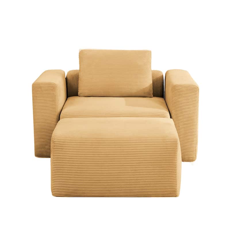 Corduroy Sectional Modular Sofa with Square Arms & Ottoman Extension for Flexible Arrangements - Single Sofa & i Ottoman - Mineral Yellow