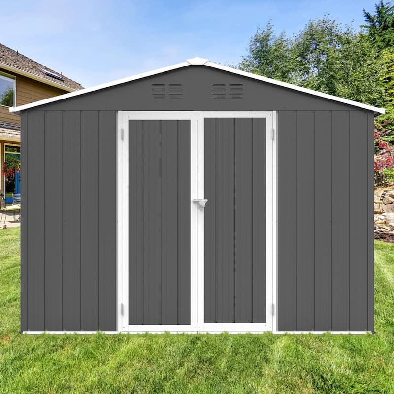 GDFStudio - Nolan Compact 6x8 FT Metal Garden Shed with Hinged Door and Apex Roof