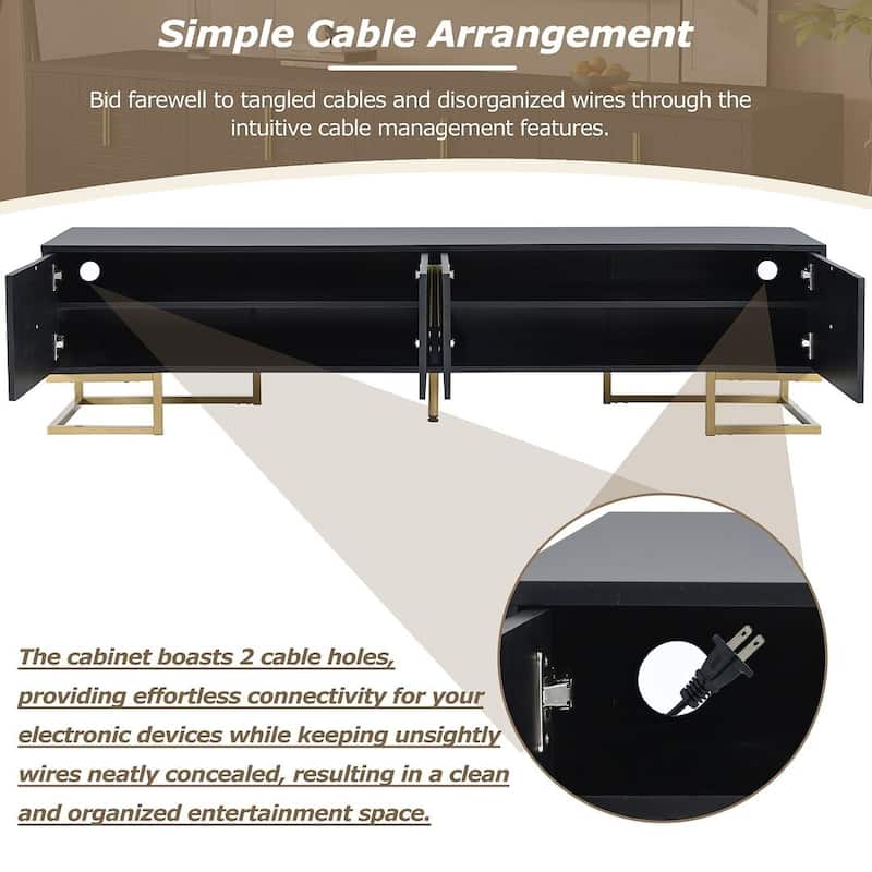 Modern TV Stands with Gold Accents, Fits TVs Up to 80'', White/Black