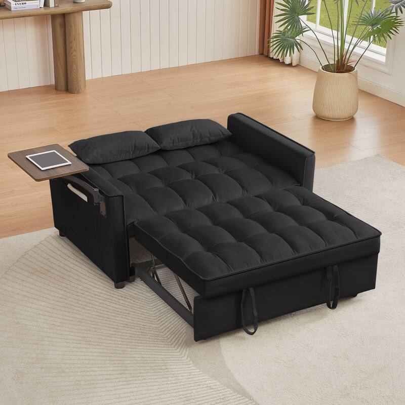 3-in-1 Convertible Sleeper Sofa Bed, Loveseat with Side Pockets, Small Lounge Sofa with Adjsutable Backrest and Lumbar Pillow