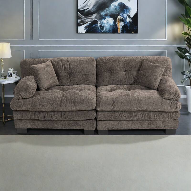 84" Upholstered 3-Seater Sofa with Dual-Layer Memory Foam Cushioning, and Complimentary Comfort Pillows - Gray
