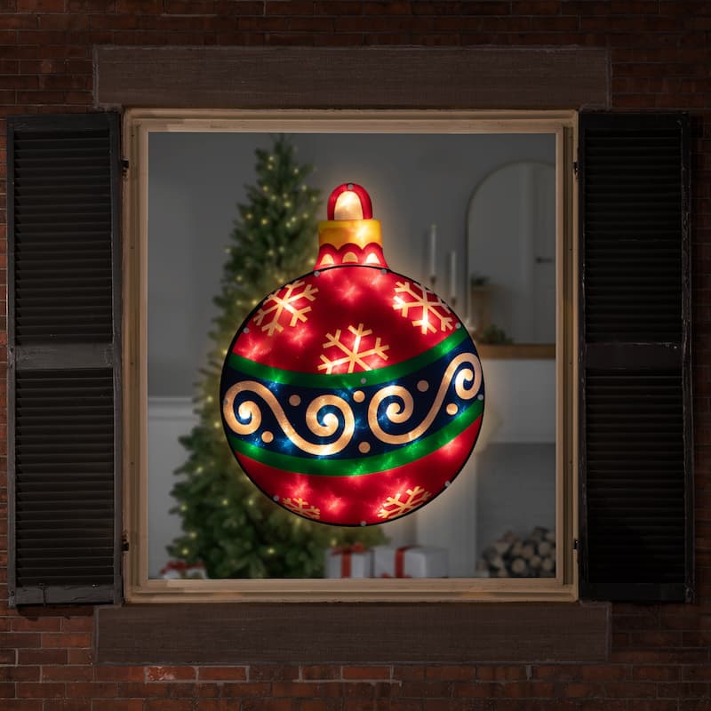 19.5" Lighted Red Christmas Ornament Window Silhouette