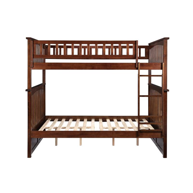 Bunk Bed Full Over Full - Solid Wood Frame, Durable Design, Space Saving, Easy Assembly