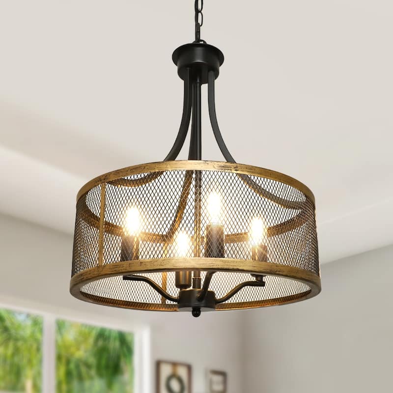 16" Industrial Pendant Light Farmhouse Hanging Lamp 4-light Drum Lampshade - 16" - Gold