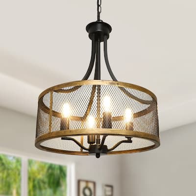 16" Industrial Pendant Light Farmhouse Hanging Lamp 4-light Drum Lampshade