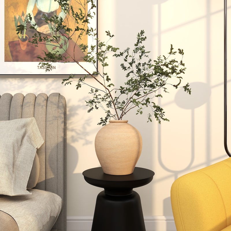 Porcelain Ceramic Wide Textured Decorative Vase - Beige - Roche River Decor
