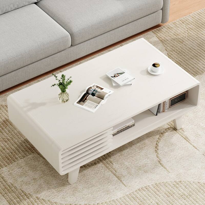 43.3" Mid-Century Farmhouse Wood Coffee Table with Storage