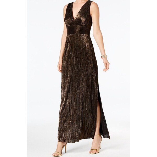 black and gold pleated dress