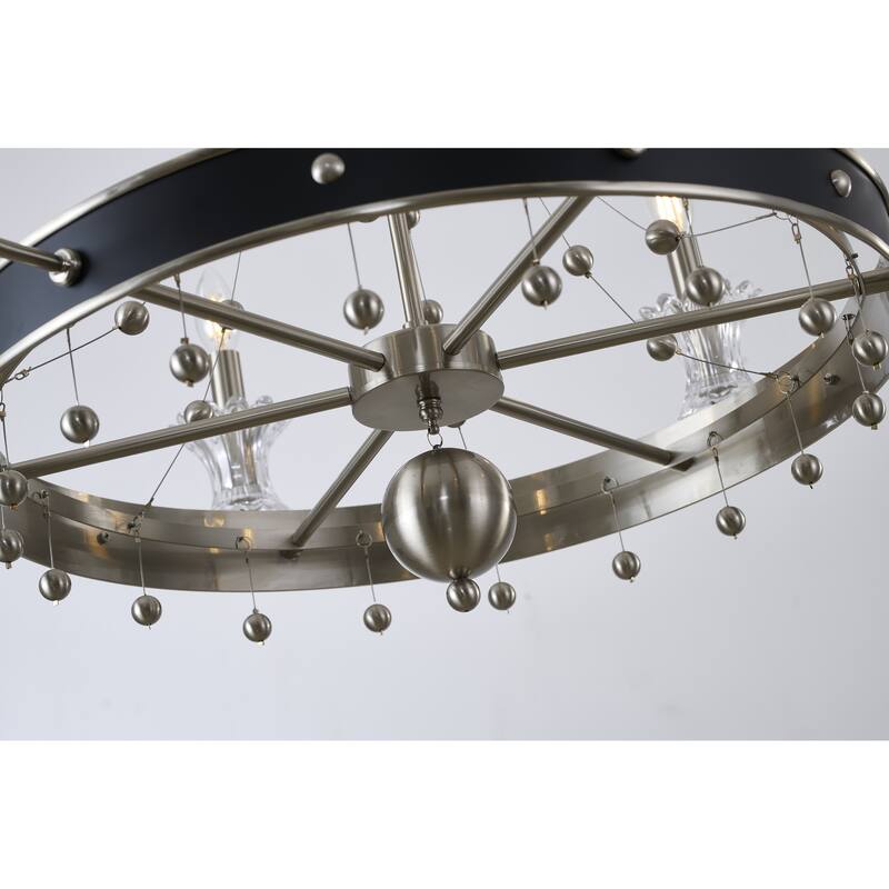 6-Light Satin Nickel And Black Chandelier With Clear Glass Accents