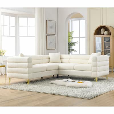 Mid Century Modern Fabric Symmetrical Corner Sectional Sofa with 3 Pillows for Living Room,Sofa-Deep Seating,Metal Legs