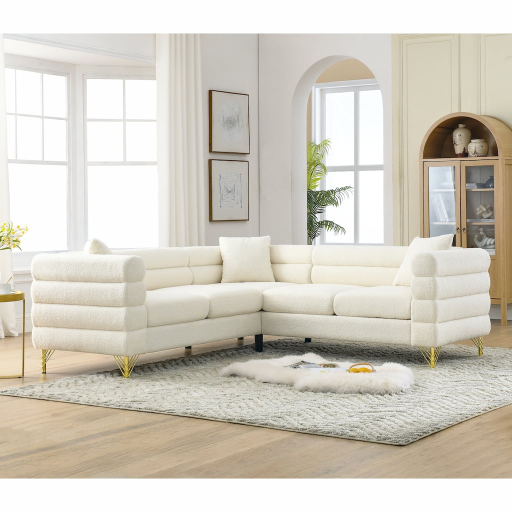 Roomfitters Modern L-Shaped Sectional Sofa, 81.5" Oversized 5-Seater Couch with Channel Tufted Arms