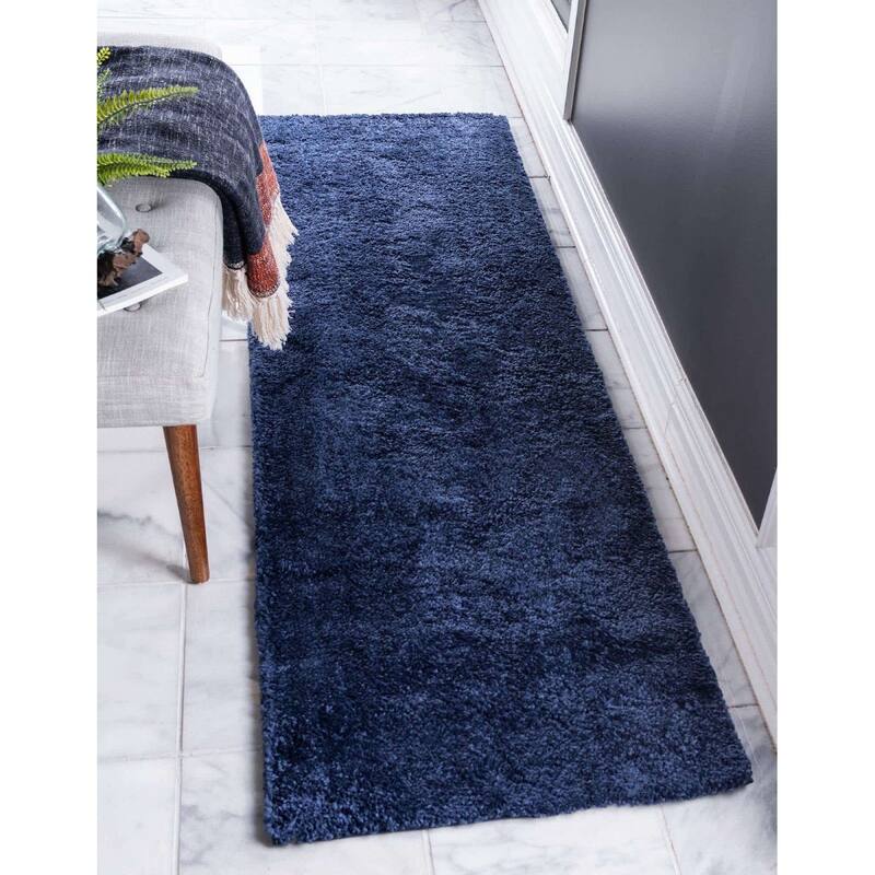 Solid/Striped Zoit Collection Area Rug - 2'2"x13' - Navy Blue