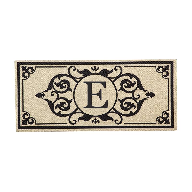 22 in. x 10 in. Cambridge Monogram Burlap Sassafras Switch Mat, Letter E