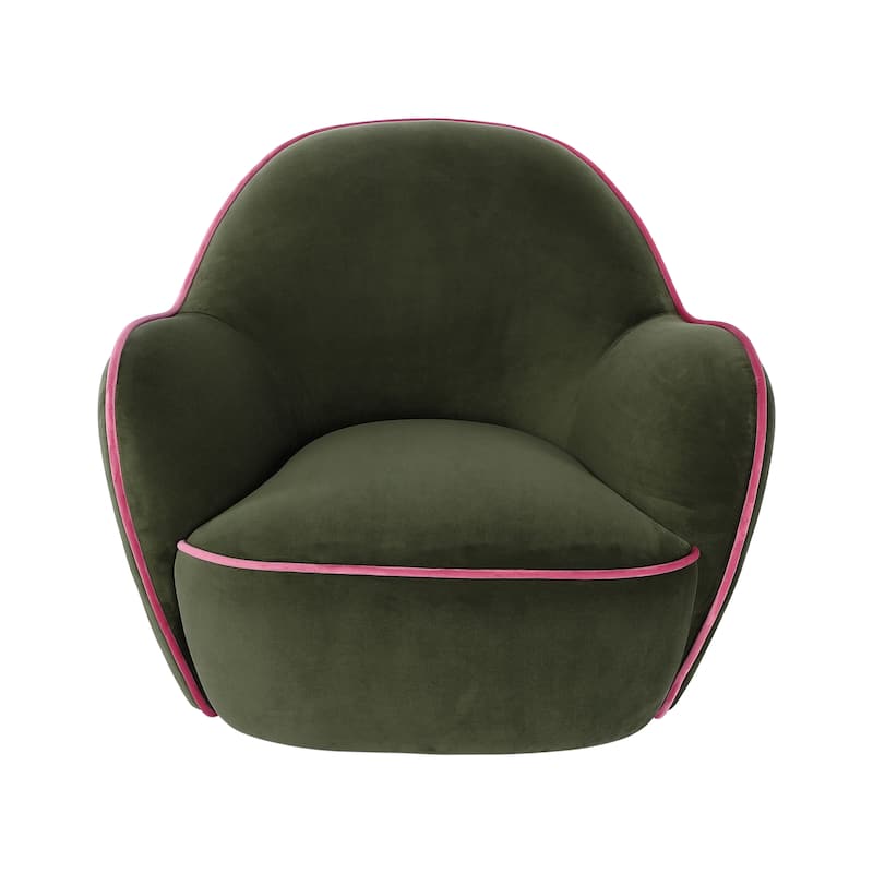 Velvet Upholstered Swivel Chair with Trim - 39.8"L x 37.6"W x 32.9"H - 39.8"L x 37.6"W x 32.9"H - Green