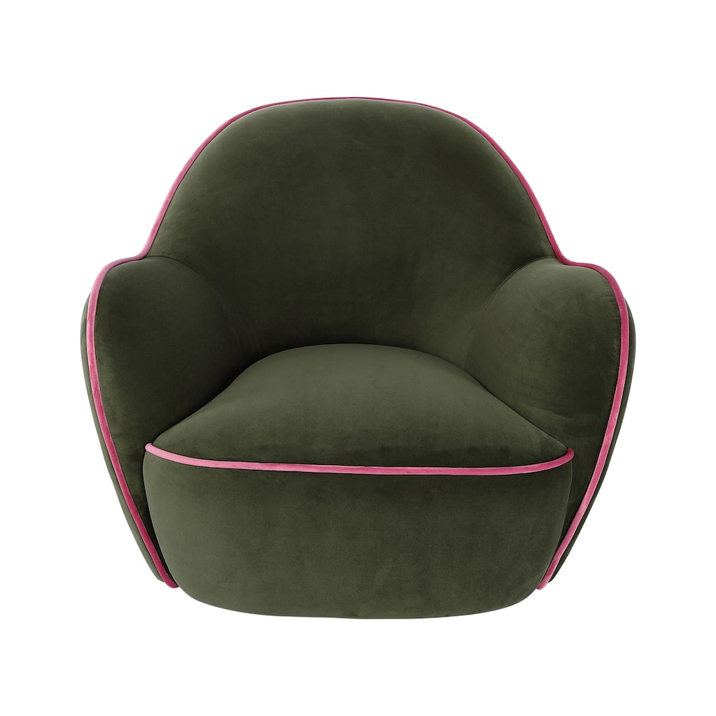 Velvet Upholstered Swivel Chair with Trim - 39.8"L x 37.6"W x 32.9"H